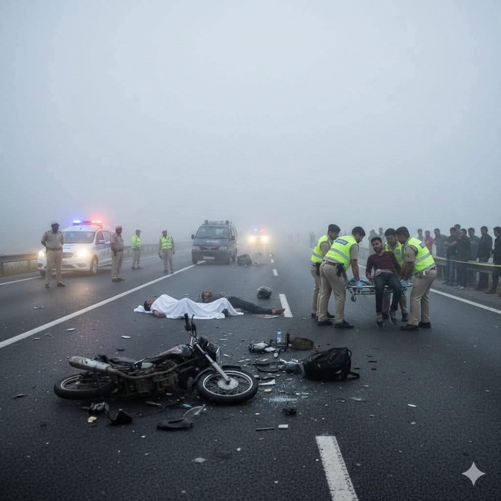 कोहरे ने दो युवकों की ली जान, कटरा में राष्ट्रीय राजमार्ग पर दिल दहला देने वाला हादसा टक्कर इतनी भीषण कि बाइक के उड़े परखच्चे, एक युवक गंभीर